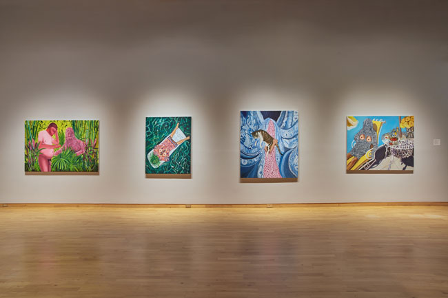 Installation view of Out To Pasture exhibition at USF Contemporary Art Museum. Left to right: Work by Jonathan Talit, Andrés Ramírez. Photo: Will Lytch.