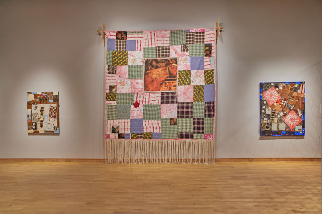 Installation view of Out To Pasture exhibition at USF Contemporary Art Museum. Left to right: Work by Maxwell Parker, Lisa McCarthy, Leonidas Dezes. Photo: Will Lytch.