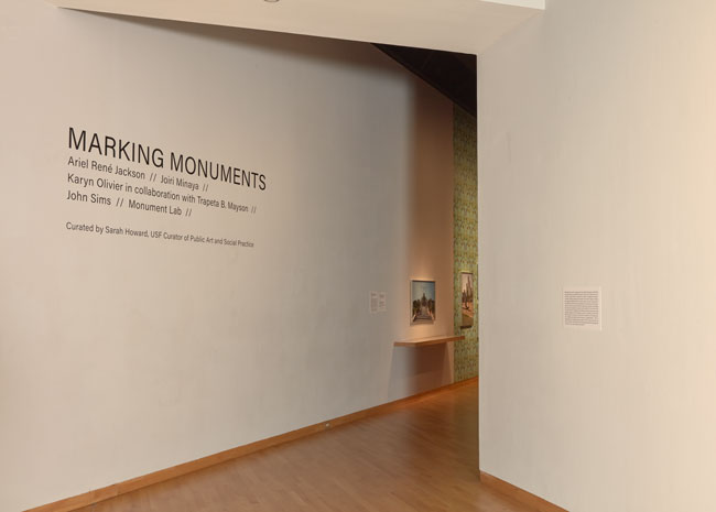 Installation view of Marking Monuments installed at USFCAM. Photo: Will Lytch.