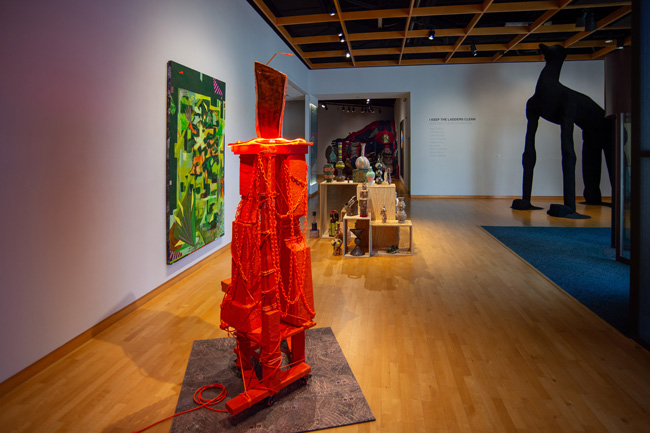 Installation view of I Keep The Ladders Clean: 2024 MFA Thesis exhibition at USF Contemporary Art Museum. Photo: Don Fuller.